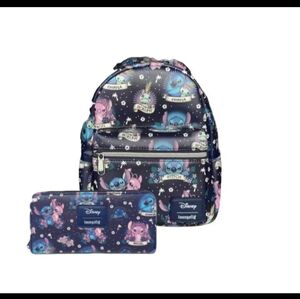 Disney Loungefly Lilo and Stitch Angel and Scrump print Backpack AND Wallet